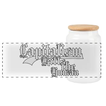 Capitalism Kills the Human - Panoramic Cookie Jar with Wooden Lid - white - Front