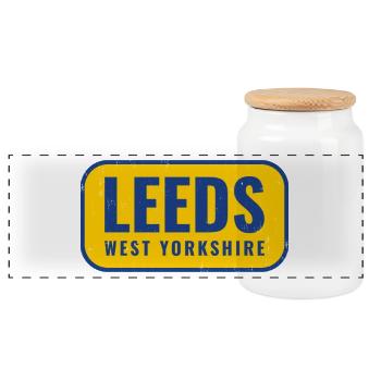 Leeds West Yorkshire Schild Design - Panorama Keksdose mit Holzdeckel - Weiß - Vorne