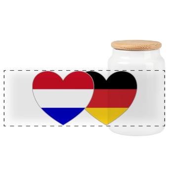 Holland Germany Flag Heart - Panoramic Cookie Jar with Wooden Lid - white - Front