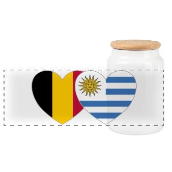 Belgien Uruguay Flagge Herz - Panorama Keksdose mit Holzdeckel - Weiß - Vorne