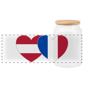 Austria France Flag Heart - Panoramic Cookie Jar with Wooden Lid - white - Front
