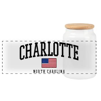 Charlotte North Carolina USA Grafik Beschreibung:  - Panorama Keksdose mit Holzdeckel - Weiß - Vorne