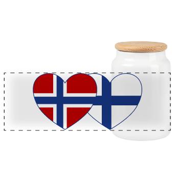 Norway Finland Flag Heart - Panoramic Cookie Jar with Wooden Lid - white - Front