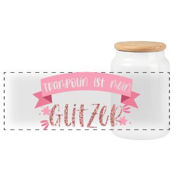 Trampolin ist mein Glitzer Springen Geschenk - Panorama Keksdose mit Holzdeckel - Weiß - Vorne