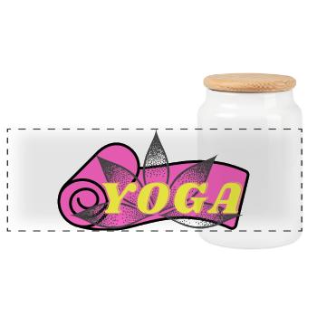 Lotus de Yoga : Police jaune sur fond rose - Boîte à biscuits avec couvercle en bois - blanc - Devant