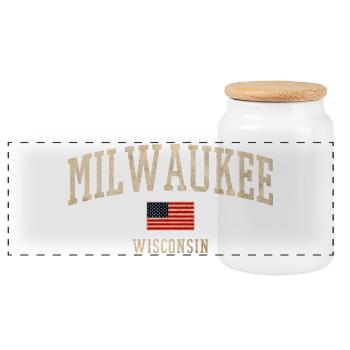 Milwaukee Wisconsin Vintage Banner - Panorama Keksdose mit Holzdeckel - Weiß - Vorne