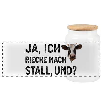 Kuh Landwirt - Panorama Keksdose mit Holzdeckel - Weiß - Vorne