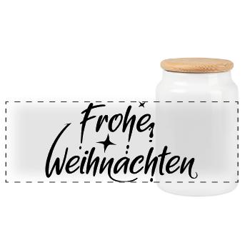 frohe weihnachten schriftart font Symbol Sterne - Panorama Keksdose mit Holzdeckel - Weiß - Vorne