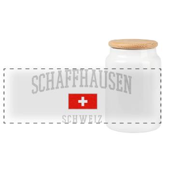 Schaffhausen Switzerland Emblem - Panoramic Cookie Jar with Wooden Lid - white - Front