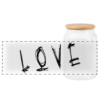 LOVE. JUST MARRIED. Bachelorette party. VALENTINE'S DAY. COUPLE - Panoramic Cookie Jar with Wooden Lid - white - Front
