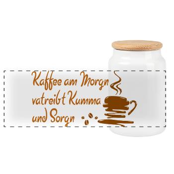 Coffee in the morning drives Kumma and Sorgn - Panoramic Cookie Jar with Wooden Lid - white - Front