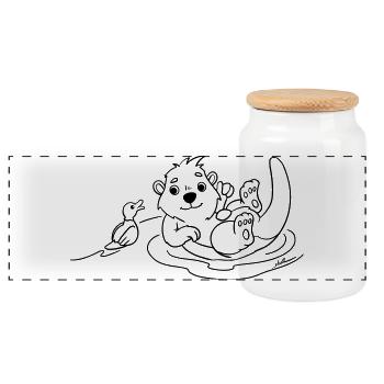 Otter mit Ente Ausmalmotiv - Panorama Keksdose mit Holzdeckel - Weiß - Vorne