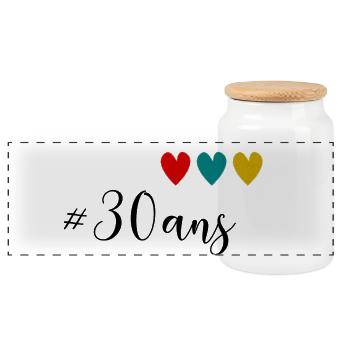 30. 30 ANS. 30e ANNIVERSAIRE. ANNIVERSAIRE 30 ANS. - Boîte à biscuits avec couvercle en bois - blanc - Devant