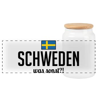 Schweden was sonst Spruch Skandinavien - Panorama Keksdose mit Holzdeckel - Weiß - Vorne