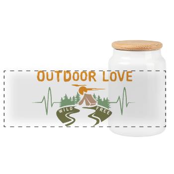 outdoor love - Nature with tent and forest - Panoramic Cookie Jar with Wooden Lid - white - Front