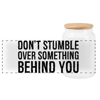 don't stumble over something behind you - Panoramic Cookie Jar with Wooden Lid - white - Front