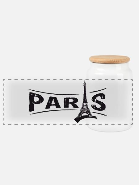 PARIS mit Eiffelturm - Panorama Keksdose mit Holzdeckel - Weiß