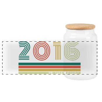 10 Jahre 2016 Vintage Retro Jubiläum - Panorama Keksdose mit Holzdeckel - Weiß - Vorne