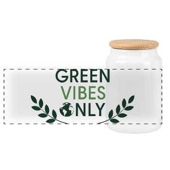 Green Vibes Only Minimal Nature - Panoramic Cookie Jar with Wooden Lid - white - Front