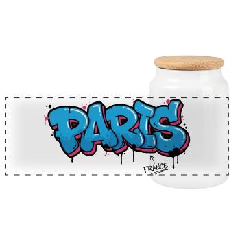 Art graphique de la ville de Paris de style graffiti - Boîte à biscuits avec couvercle en bois - blanc - Devant