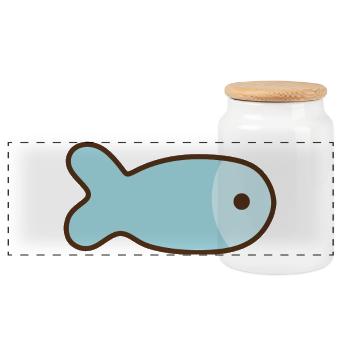 Minimalistische blaue Fisch-Illustration - Panorama Keksdose mit Holzdeckel - Weiß - Vorne