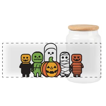 Halloween Monster - Panorama Keksdose mit Holzdeckel - Weiß - Vorne