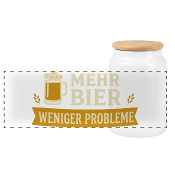Mehr Bier – Weniger Probleme - Panorama Keksdose mit Holzdeckel - Weiß - Vorne