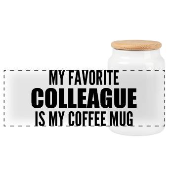 my favorite colleague is my coffee mug - Panoramic Cookie Jar with Wooden Lid - white - Front