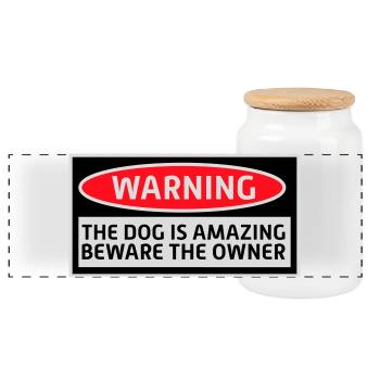 Avertissement chien Incroyable Méfiez-vous propriétaire Chiens Animal de compagnie - Boîte à biscuits avec couvercle en bois - blanc - Devant