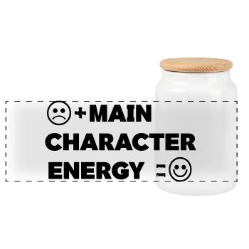 Main_Character_Energy_Positive_ _smile - Panoramic Cookie Jar with Wooden Lid - white - Front