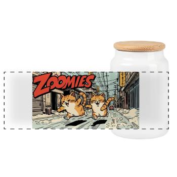 Course de chat anime - Boîte à biscuits avec couvercle en bois - blanc - Devant