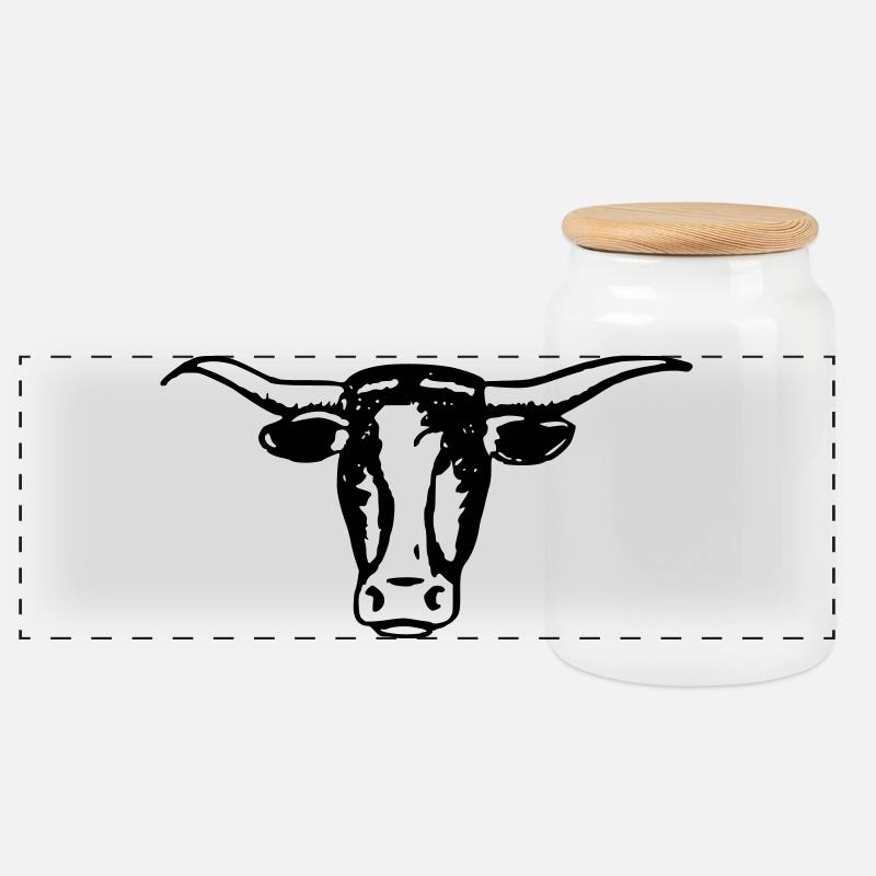 Longhorn Ochsenkopf - Panorama Keksdose mit Holzdeckel - Weiß
