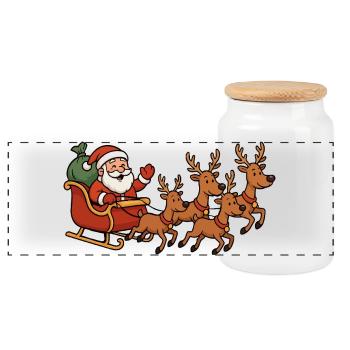 Christmas sleigh with reindeer - Panoramic Cookie Jar with Wooden Lid - white - Front