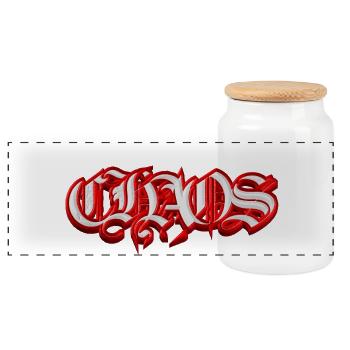 CHAOS – Gothic Fraktur 3D Typography - Panoramic Cookie Jar with Wooden Lid - white - Front