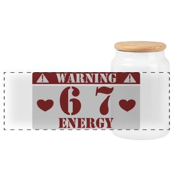 Warnung 6 7 Energie Spaß 67 Nummer 6-7 6 7 Sechs S - Panorama Keksdose mit Holzdeckel - Weiß - Vorne
