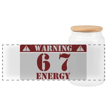 Warnung 6 7 Energie Spaß 67 Nummer 6-7 6 7 Sechs S - Panorama Keksdose mit Holzdeckel - Weiß - Vorne