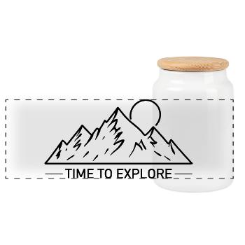 Motif extérieur des montagnes en dessin - Boîte à biscuits avec couvercle en bois - blanc - Devant