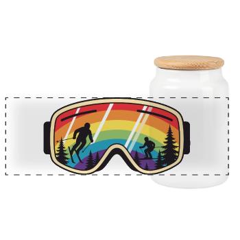 Ski Goggles Rainbow Mountain - Panoramic Cookie Jar with Wooden Lid - white - Front