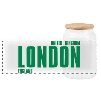London – England Lyric Design - Panorama Keksdose mit Holzdeckel - Weiß - Vorne