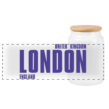 London Bold Typo Violet - Boîte à biscuits avec couvercle en bois - blanc - Devant