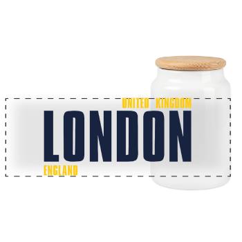London – England Lyric Design - Panorama Keksdose mit Holzdeckel - Weiß - Vorne