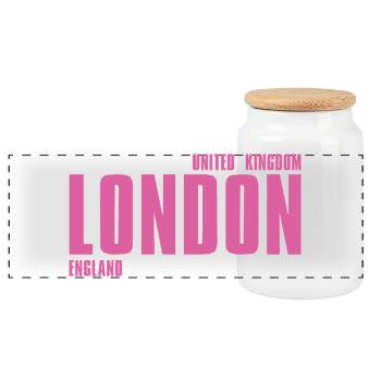 London – England Lyric Design - Panorama Keksdose mit Holzdeckel - Weiß - Vorne