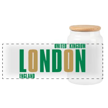 London – England Lyric Design - Panorama Keksdose mit Holzdeckel - Weiß - Vorne