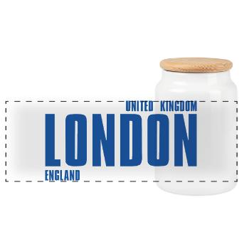 London Blue Large Typography - Panoramic Cookie Jar with Wooden Lid - white - Front