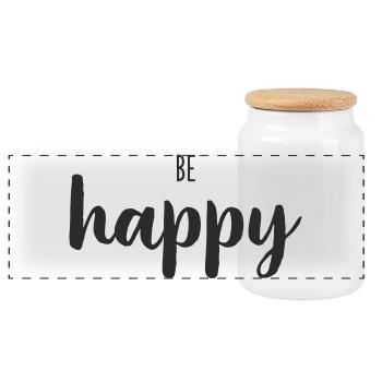 Tendance du lettrage Be Happy - Boîte à biscuits avec couvercle en bois - blanc - Devant