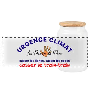 Urgence_climat_casser_le_train-train - Boîte à biscuits avec couvercle en bois - blanc - Devant