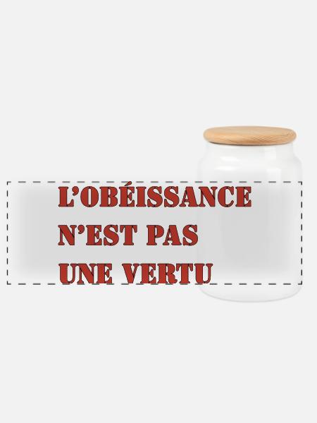 OBEDIENCE IS NOT A VIRTUE - Panoramic Cookie Jar with Wooden Lid - white
