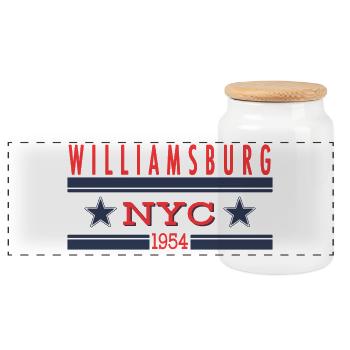 Williamsburg NYC 1954 Retro - Panoramic Cookie Jar with Wooden Lid - white - Front