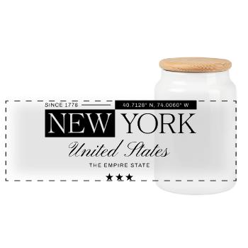 New York Coordinates Typographic - Panoramic Cookie Jar with Wooden Lid - white - Front