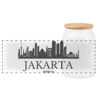 Jakarta Indonesia, Jakarta skyline - Panoramic Cookie Jar with Wooden Lid - white - Front